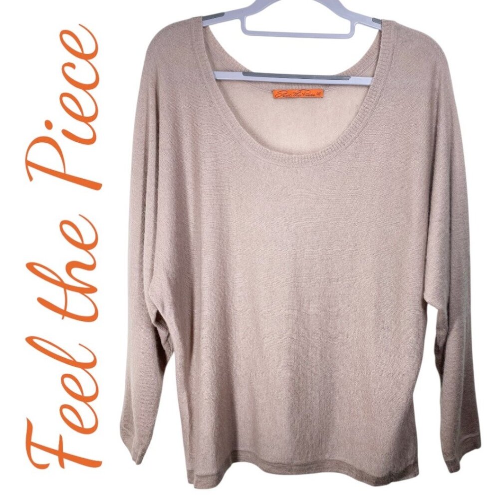 FEEL THE PIECE 100% CASHMERE SEMI SHEER BEIGE SWEATER MINIMALIST, MEDIUM
